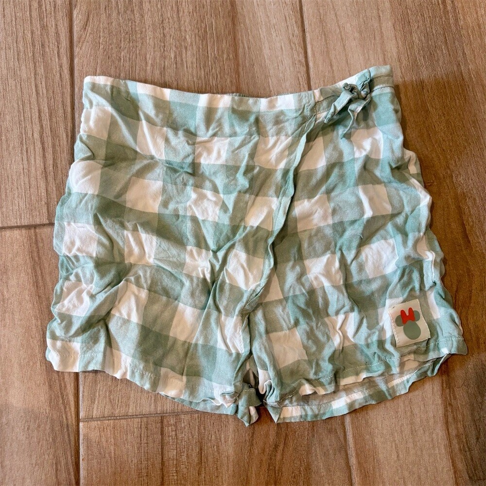 Disney Minnie Mouse Lounge Shorts Womens Size L Green & White Gingham